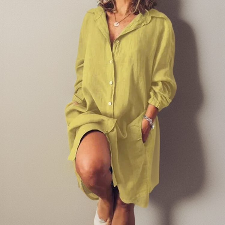 Damen Hemdblusenkleid Lässig Lang Design Leichtes Material-6