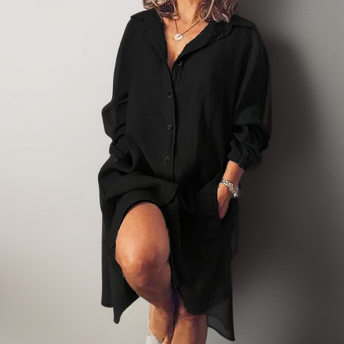 Damen Hemdblusenkleid Lässig Lang Design Leichtes Material-1