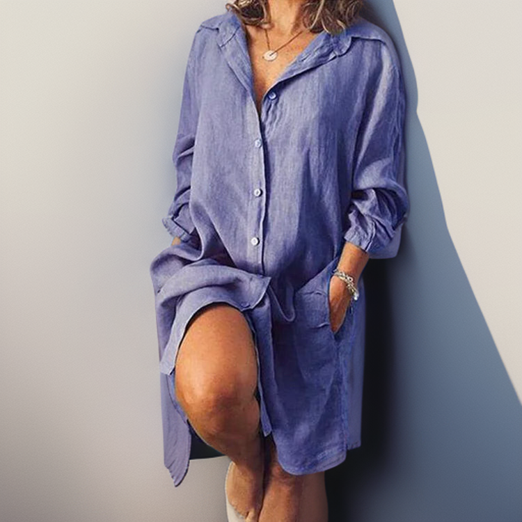 Damen Hemdblusenkleid Lässig Lang Design Leichtes Material-3