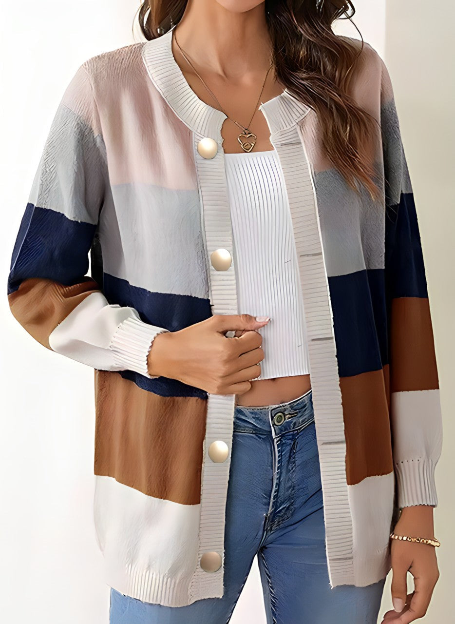 Langer Damen-Cardigan in bunten Mustern mit Knopfverschluss – 100 % Acryl, entspannte Passform, perfekt für Layering-Styling 3