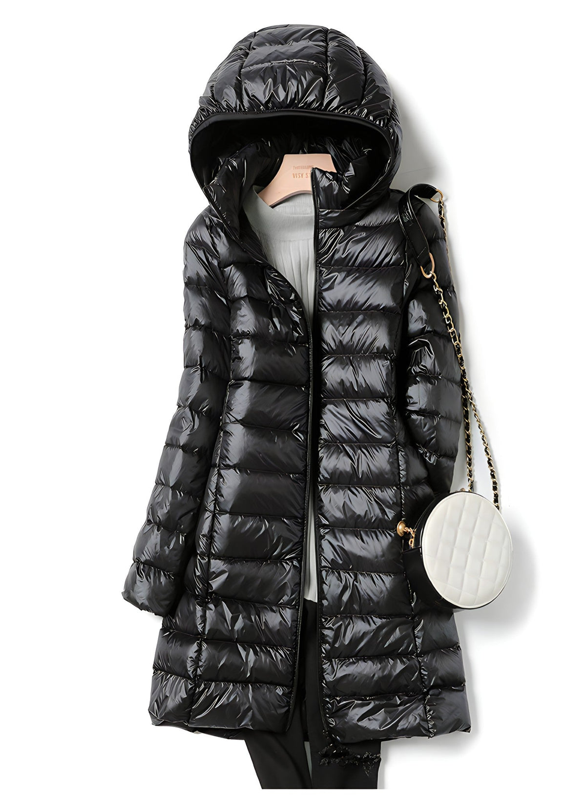 Damen-Daunenjacke, lang mit abnehmbarer Kapuze, Winterjacke, lang-5