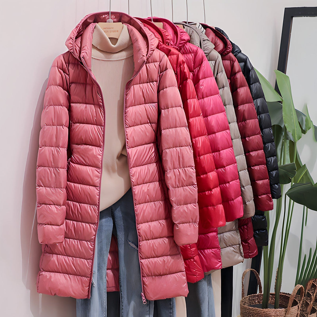 Damen-Daunenjacke, lang mit abnehmbarer Kapuze, Winterjacke, lang-2