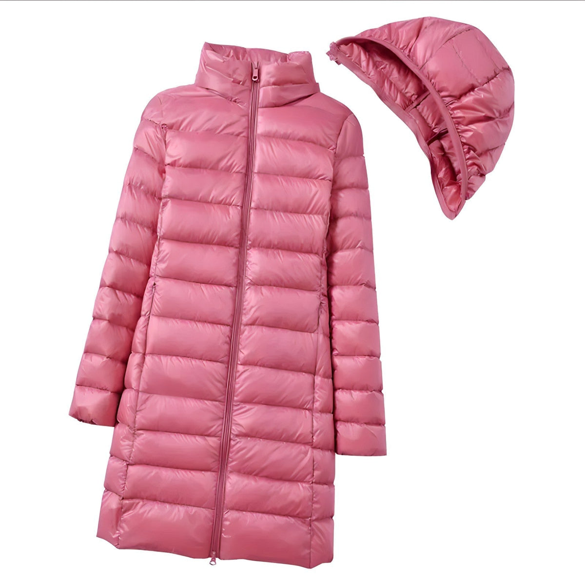 Damen-Daunenjacke, lang mit abnehmbarer Kapuze, Winterjacke, lang-4