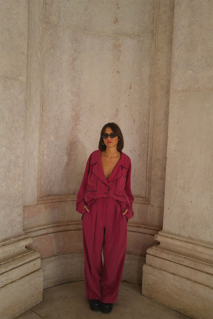 Damen Oversized Hemd mit auffälligem Kragen und Taschen Viskose-4
