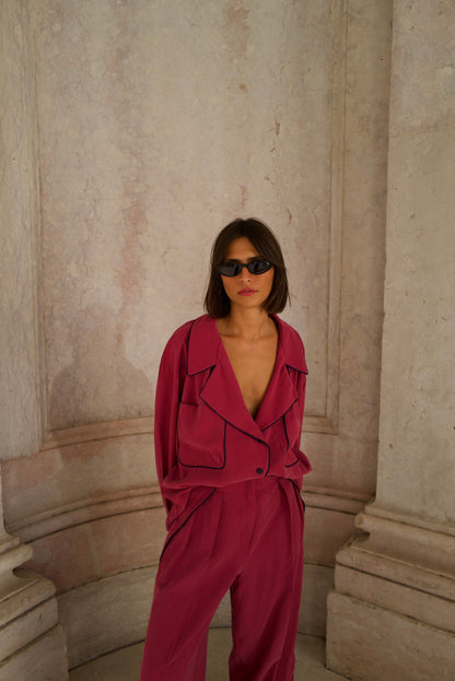 Damen Oversized Hemd mit auffälligem Kragen und Taschen Viskose-1