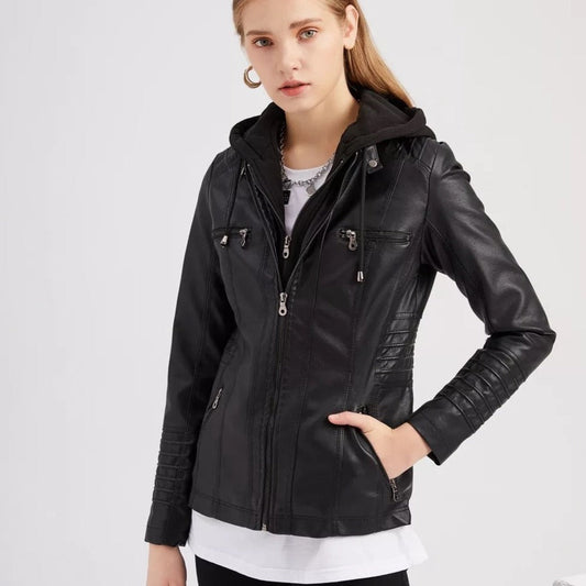 Damenjacke Sportliches Figurbetontes Eco-Leder mit Oberschenkeltaschen-1