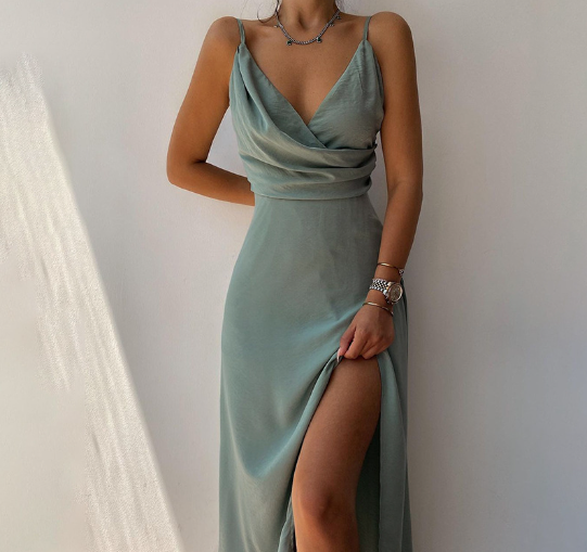 Damen-Kleid, Etui, Spaghettiträger, V-Ausschnitt, Polyester-4