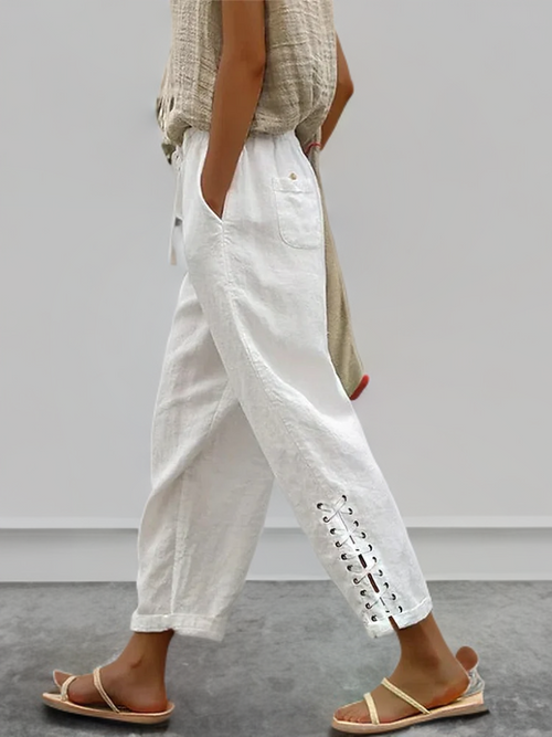 Damen-Freizeithose mit Spitzendetails, 100% Baumwolle 1