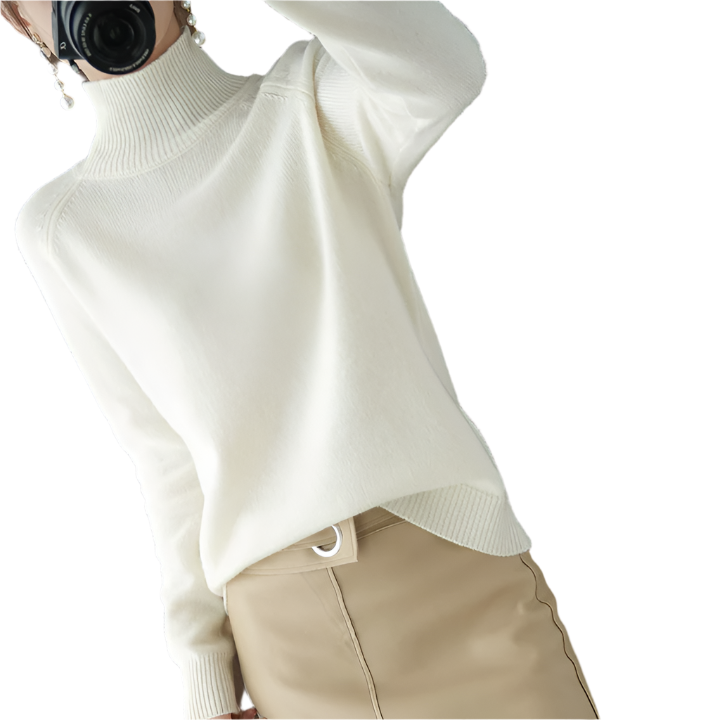 Damen-Strickpullover, Rollkragen, Wollmischung, schmeichelhafte Passform-1
