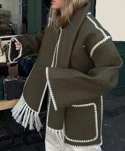 Damen Winterjacke Bestickt mit Taschen Langarm Hochwertiger Stoff-6