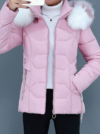 Damen-Lange Winterjacke, modern, mit Pelz, Kragen, Polyester-1