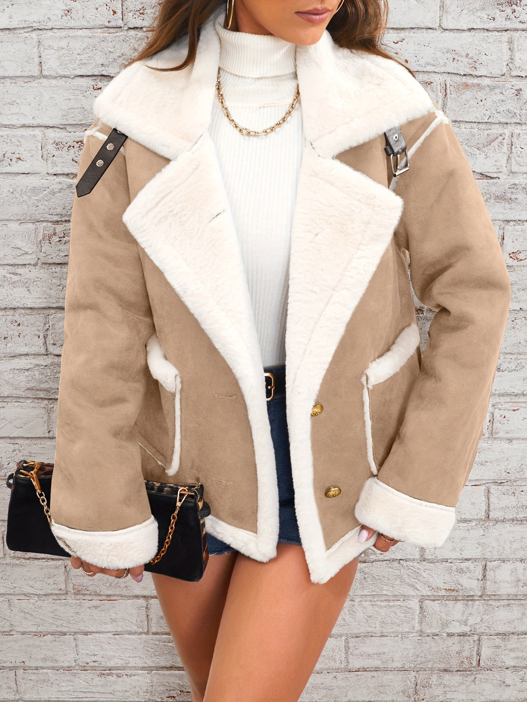 Variant image for Winterjacke Damen Plüsch mit Kunstpelzkragen Langarm-7