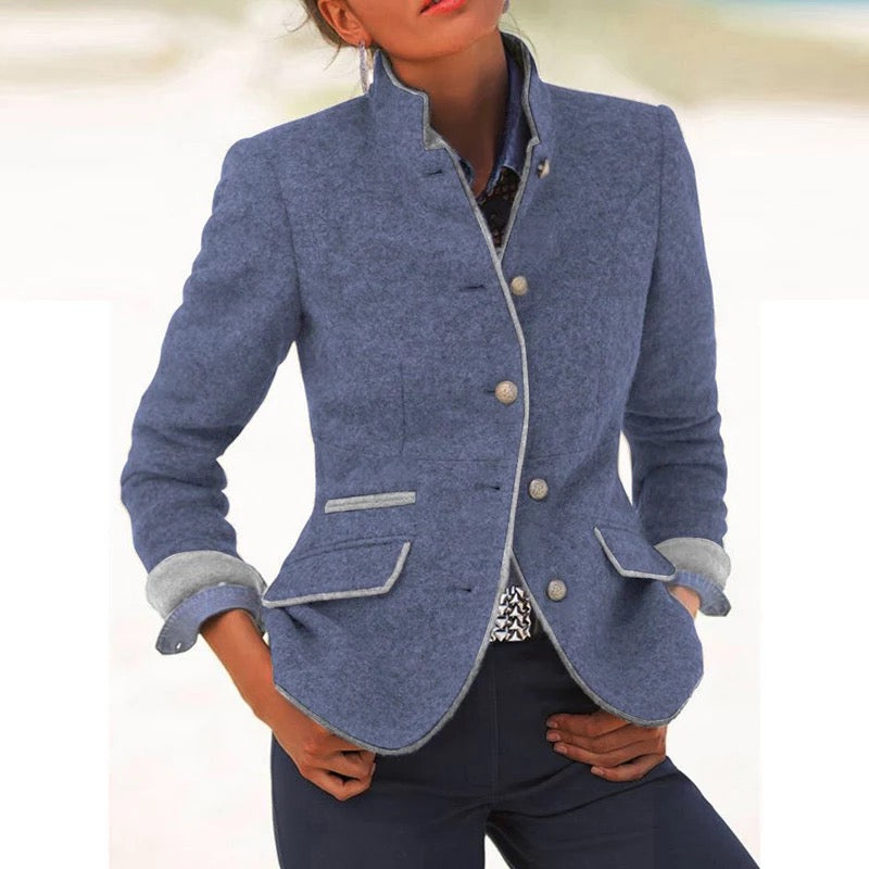 Damen Blazer Kurz Modernes Design Baumwolle mit Steh-Up-Kragen-4