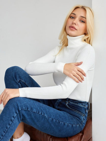Damen-Rollkragenpullover, gerippt, Baumwolle 3