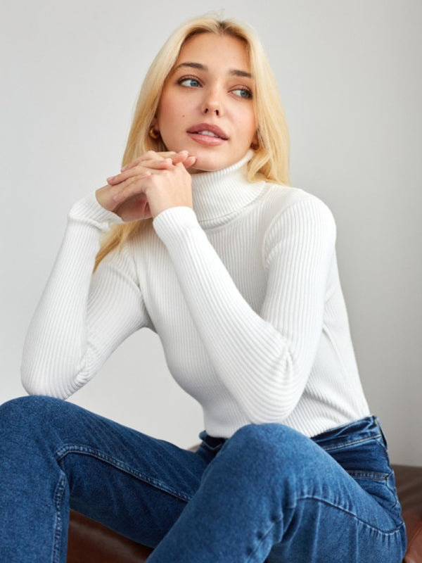 Damen-Rollkragenpullover, gerippt, Baumwolle 2