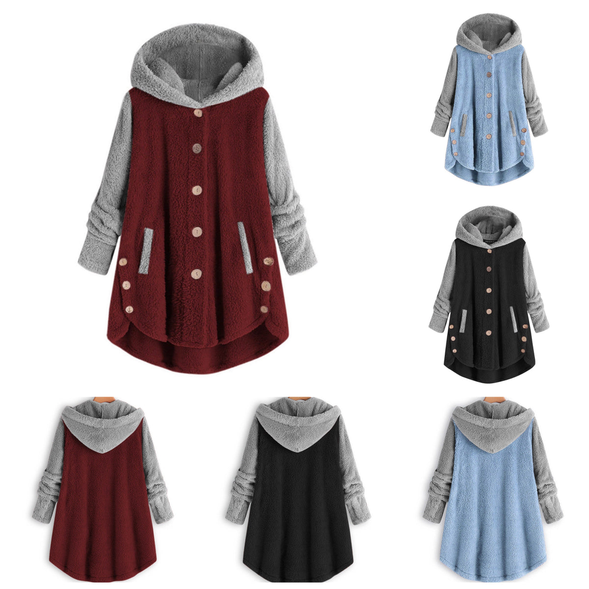 Damen-Ponchojacke mit großer Kapuze aus leichtem Polyester-5
