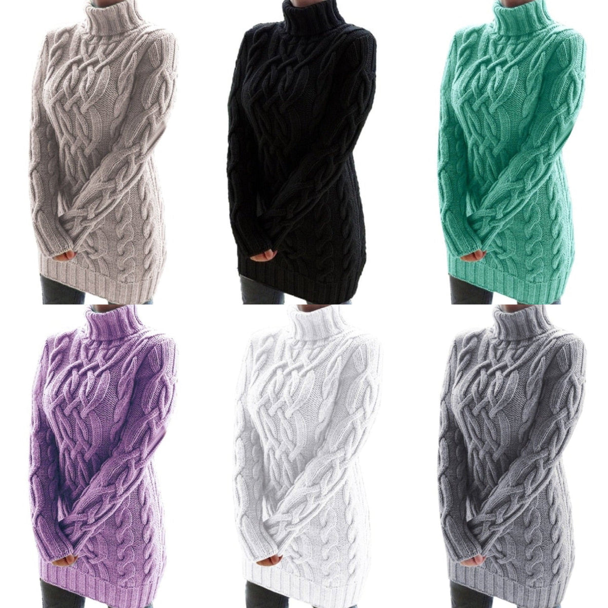Damen-Strickpullover, hoher Kragen aus Baumwolle und Polyester-2