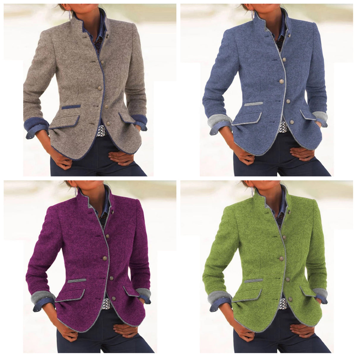 Damen Blazer Kurz Modernes Design Baumwolle mit Steh-Up-Kragen-2