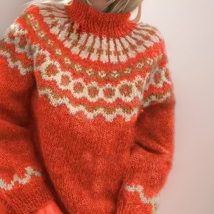 Variant image for Damen-Strickpullover, norwegisch, Muster, Wollmischung, lockere Passform-1