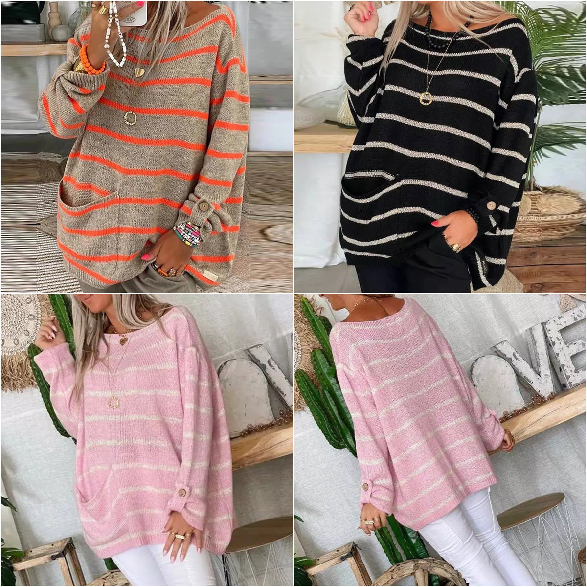 Damen-Strickpullover, lange Baumwolle, Polyester, Rundhals, Ausschnitt, relaxed, fit-5