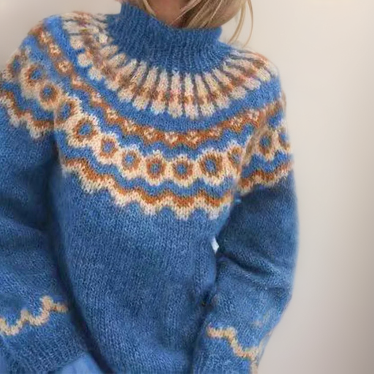 Variant image for Damen-Strickpullover, norwegisch, Muster, Wollmischung, lockere Passform-13