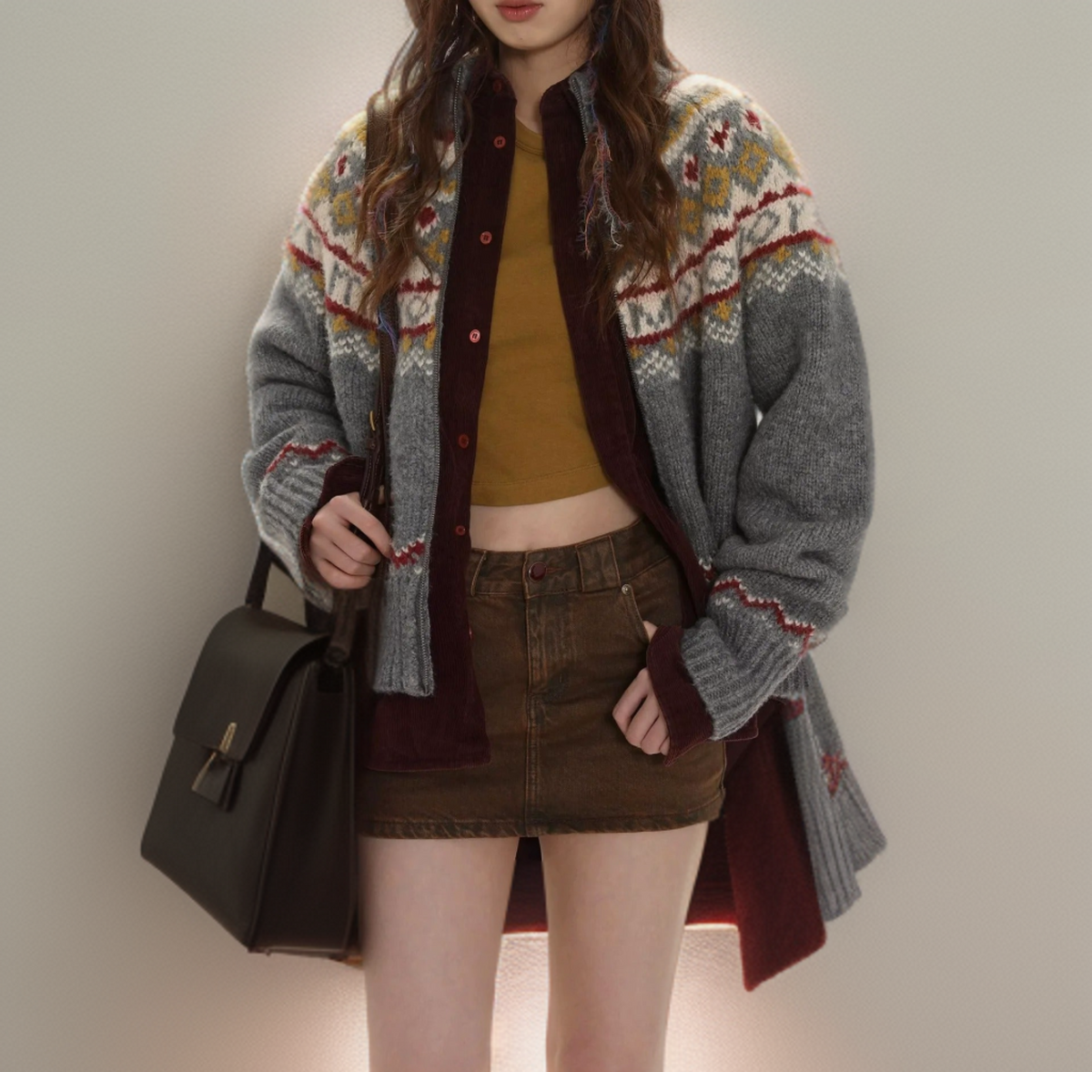 Damen-Cardigan, Pullover, Wollmischung, skandinavisches Muster 3