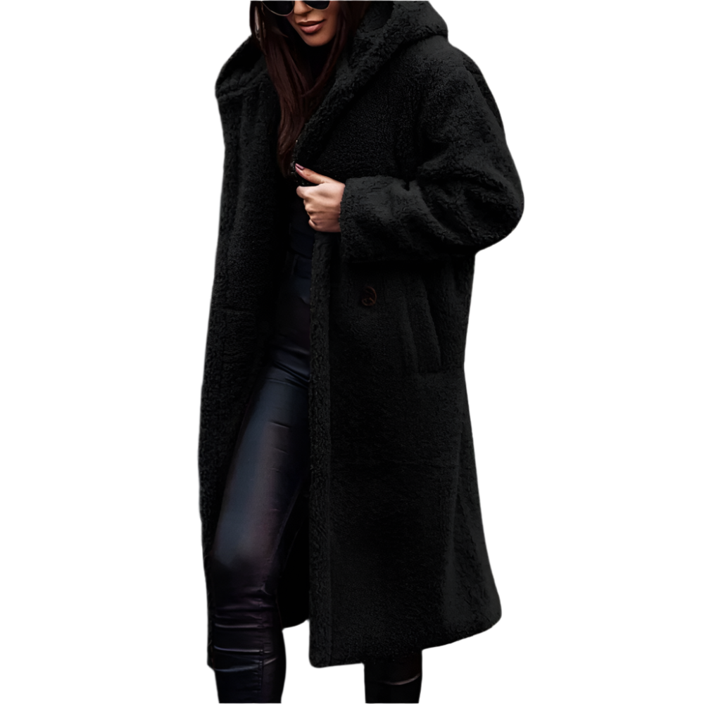 Langer Wintermantel Damen Klassisch Polyester mit Pelz-1