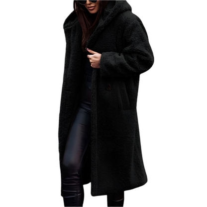 Langer Wintermantel Damen Klassisch Polyester mit Pelz-1