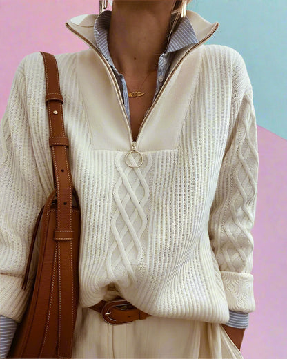Damen-Strickpullover, Zopfstrick, mit Reißverschluss-3