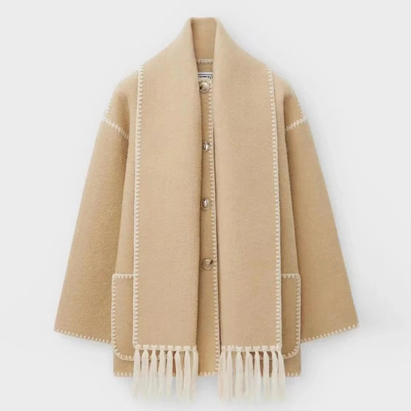 Damen Winterjacke Bestickt mit Taschen Langarm Hochwertiger Stoff-4