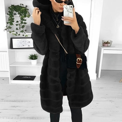 Damen-Winterjacke mit Kapuze mittellang Kunstpelz-4