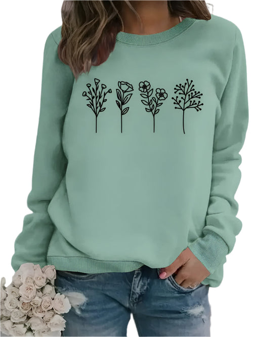 Damen-Fleecepullover, geblümt, weicher Fleece, Standardlänge-1