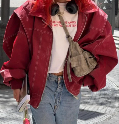 Frühlingsjacke Damen Oversize mit Kontrastnähten Hochwertiger Stoff-2