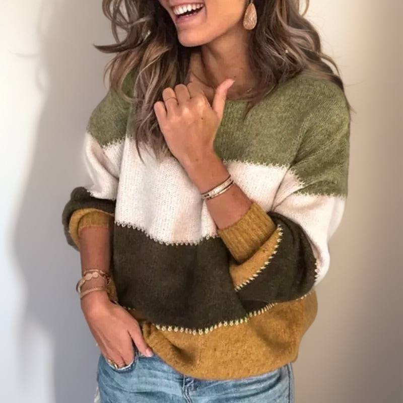 Damen-Oversized-Pullover, gestrickt, grau, gestreift 10