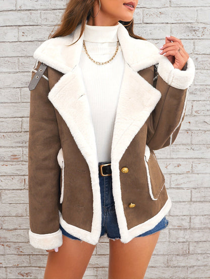 Variant image for Winterjacke Damen Plüsch mit Kunstpelzkragen Langarm-1