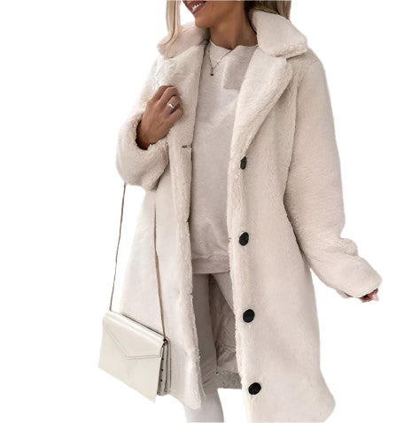 Damen-Lange Winterjacke, Flauschiger Revers, Weicher Stoff-1