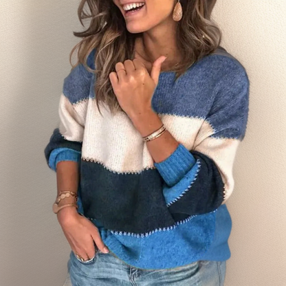 Damen-Oversized-Pullover, gestrickt, grau, gestreift 3