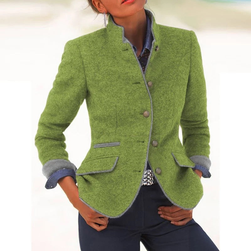 Damen Blazer Kurz Modernes Design Baumwolle mit Steh-Up-Kragen-5