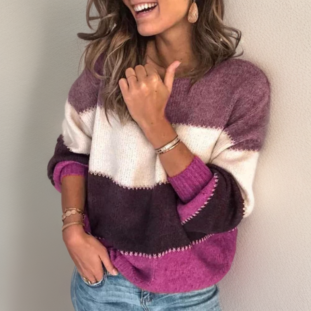 Damen-Oversized-Pullover, gestrickt, grau, gestreift 5