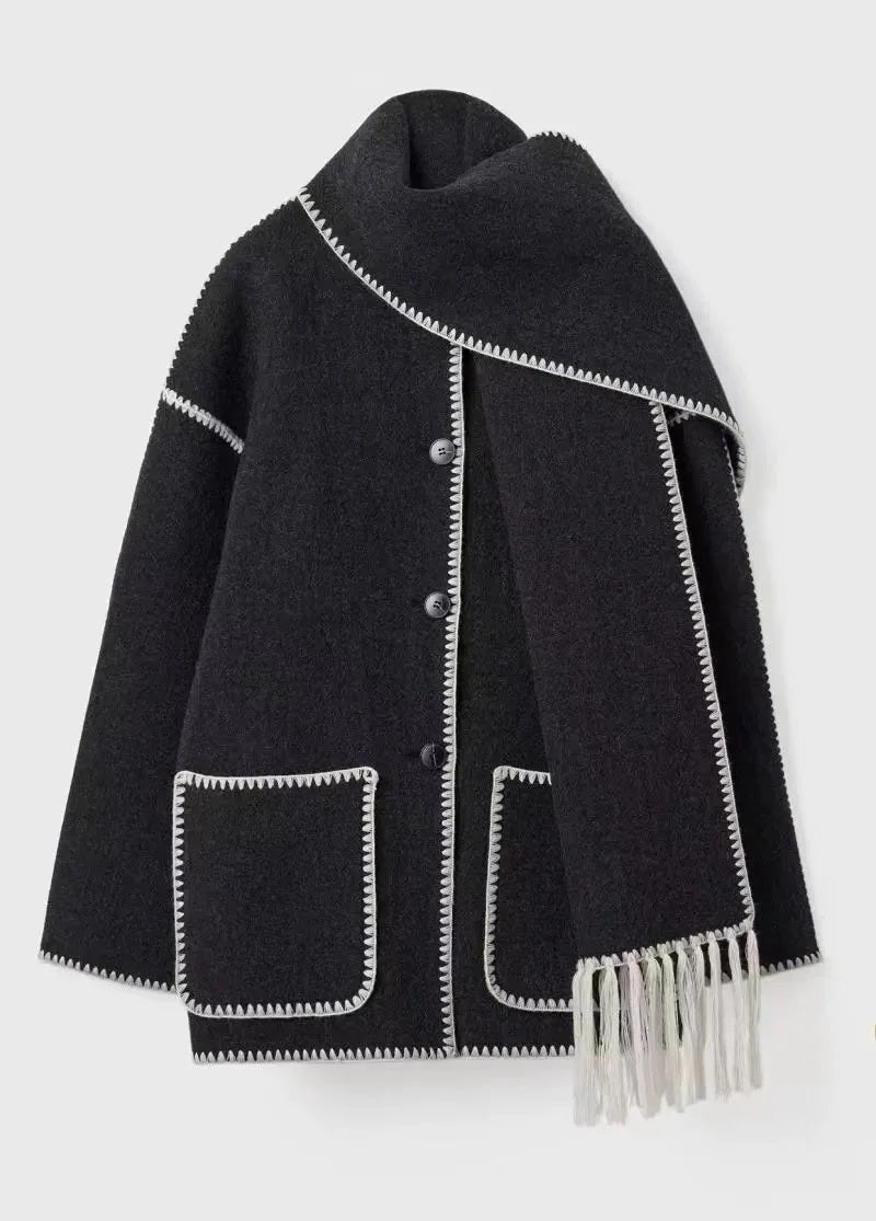Damen Winterjacke Bestickt mit Taschen Langarm Hochwertiger Stoff-1