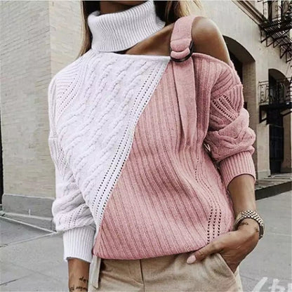 Damen-Rollkragenpullover, ausgeschnittene Baumwolle, Polyester-1