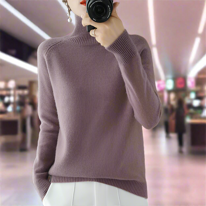 Damen-Strickpullover, Rollkragen, Wollmischung, schmeichelhafte Passform-3