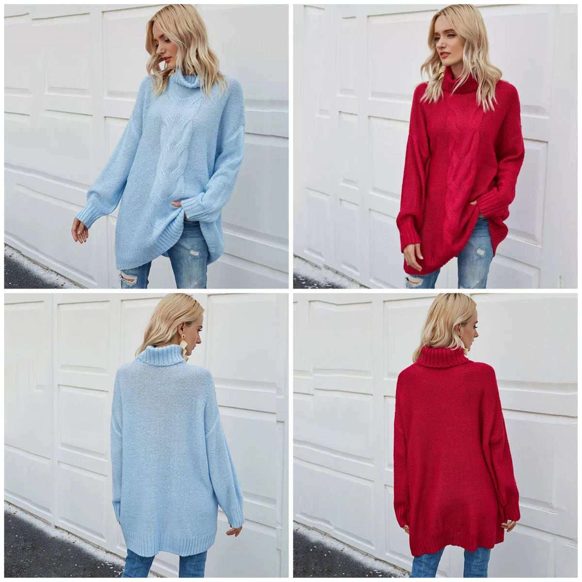 Damen-Rollkragen-Strickpullover, oversized Baumwolle-5