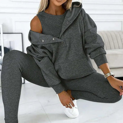 Damen-Set, zweiteilig, Hoodie, asymmetrischer Ausschnitt, weiches Material-4
