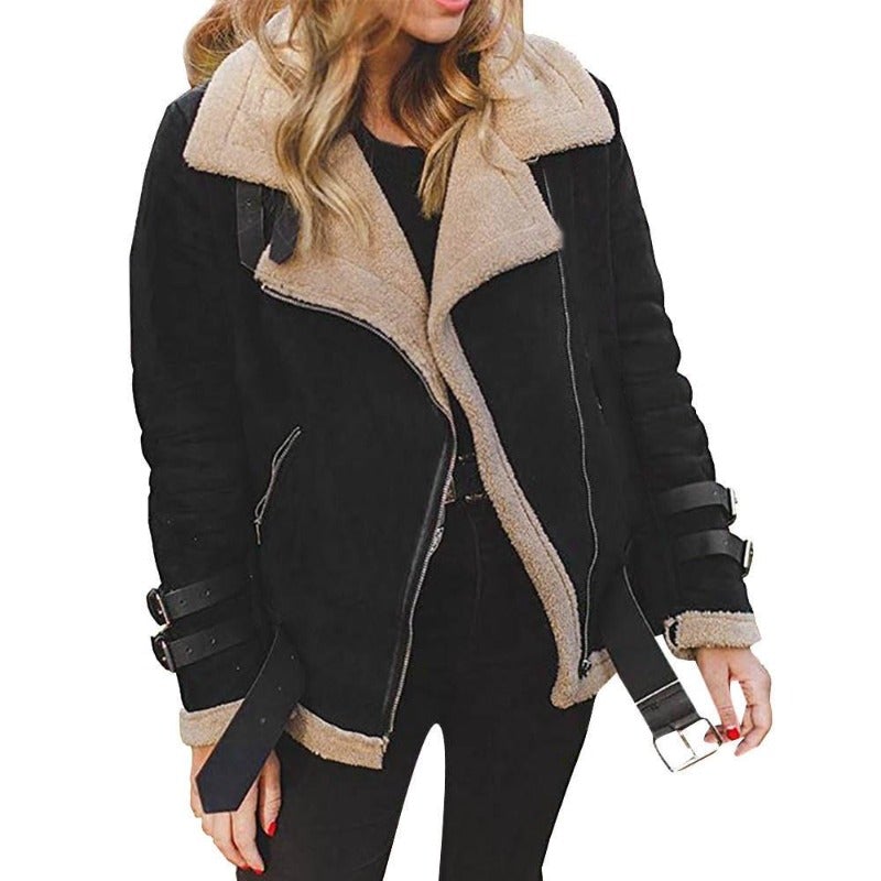 Damenjacke Oversized Asymmetrischer Reißverschluss Baumwolle Polyester-4