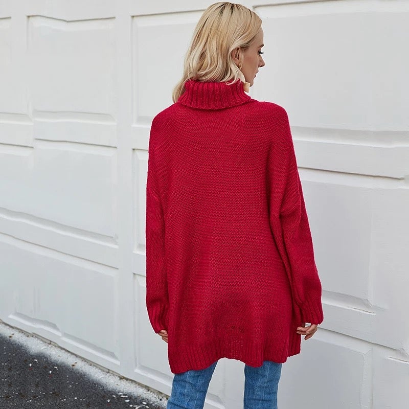 Damen-Rollkragen-Strickpullover, oversized Baumwolle-4