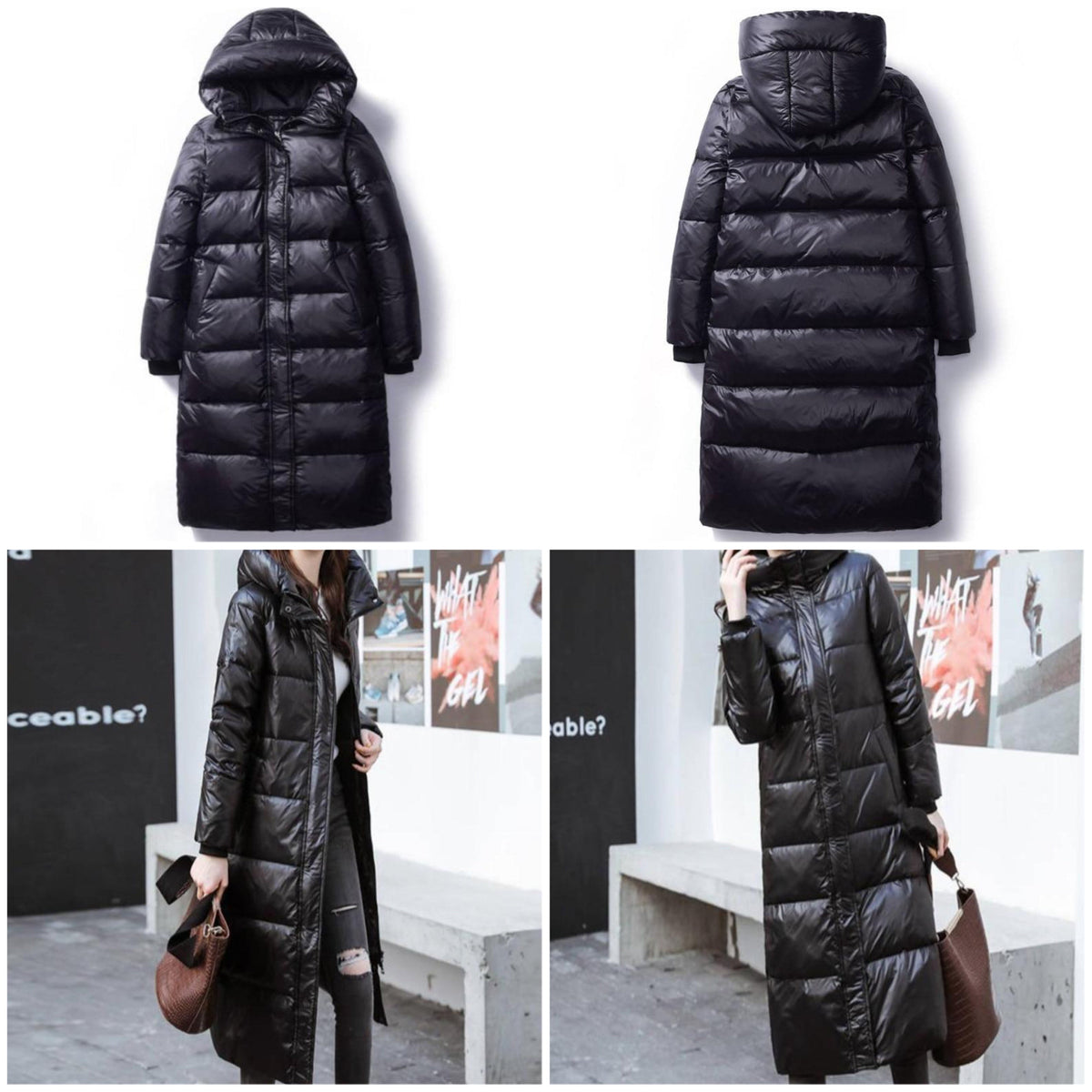 Langer Wintermantel Damen Tailliert Baumwolle Polyester-5