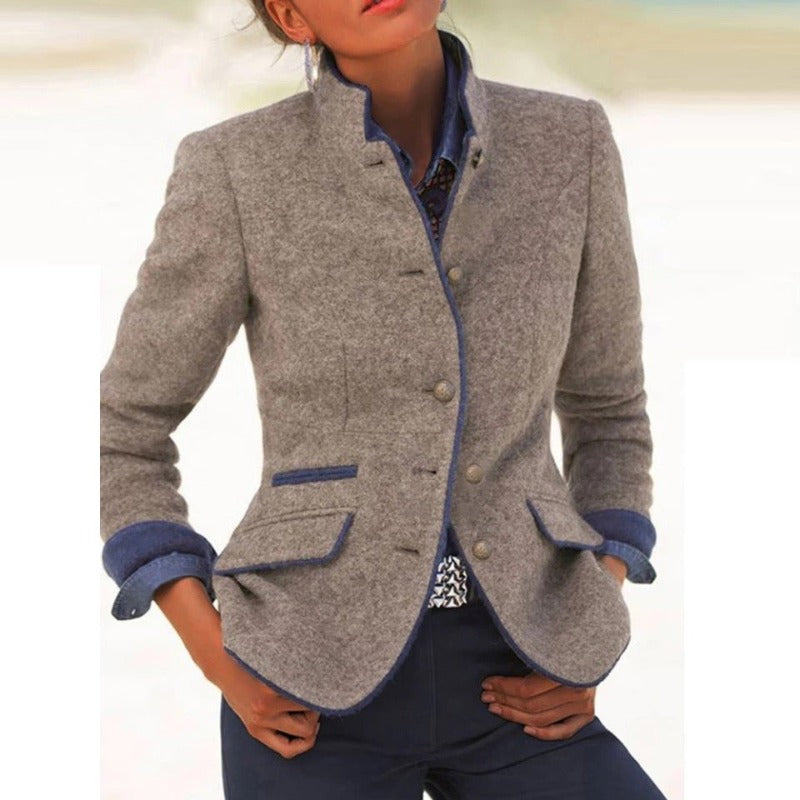 Variant image for Damen Blazer Kurz Modernes Design Baumwolle mit Steh-Up-Kragen-1