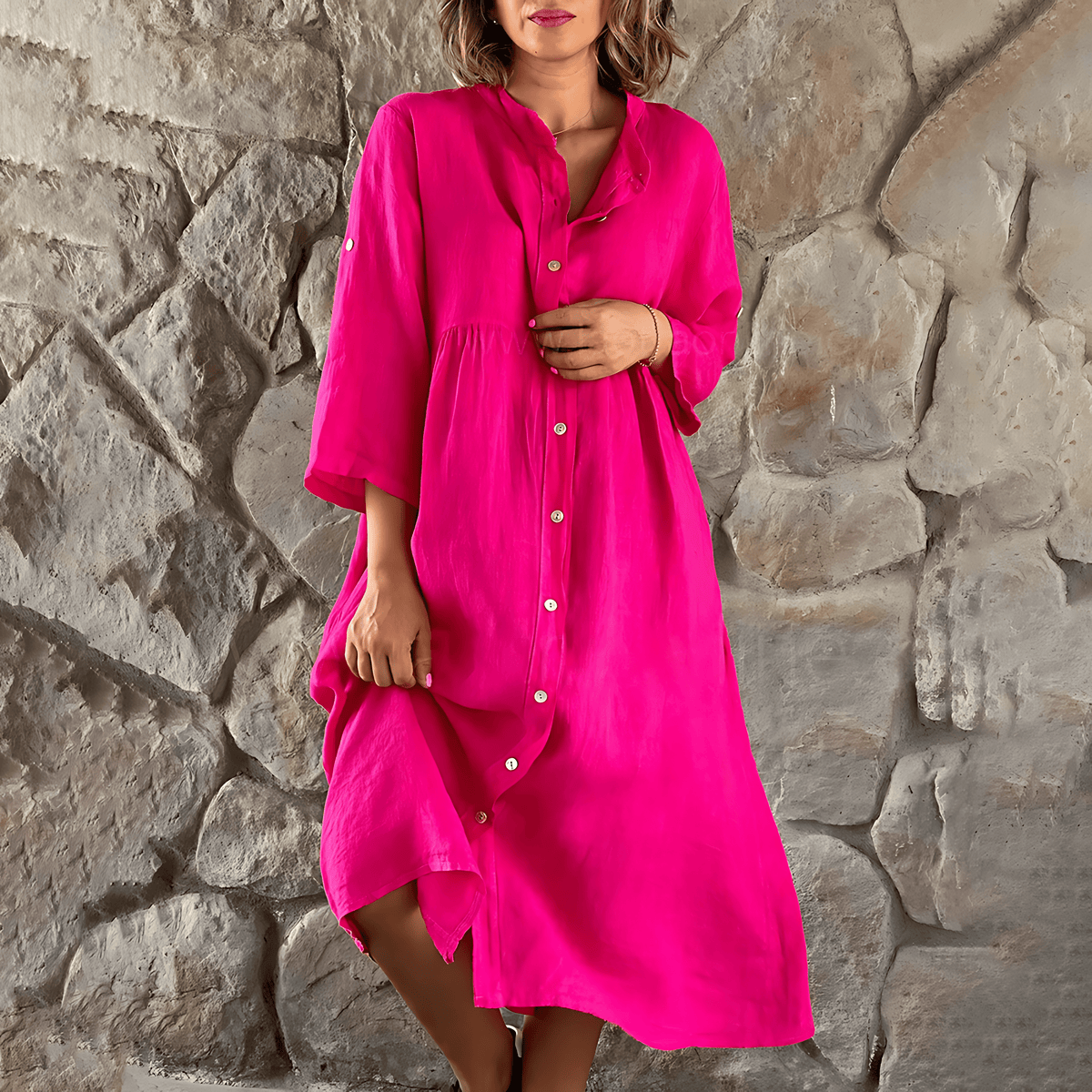 Schöne Damenkleider, leichtes Leinenkleid mit lockerer Passform-1
