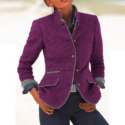 Damen Blazer Kurz Modernes Design Baumwolle mit Steh-Up-Kragen-3